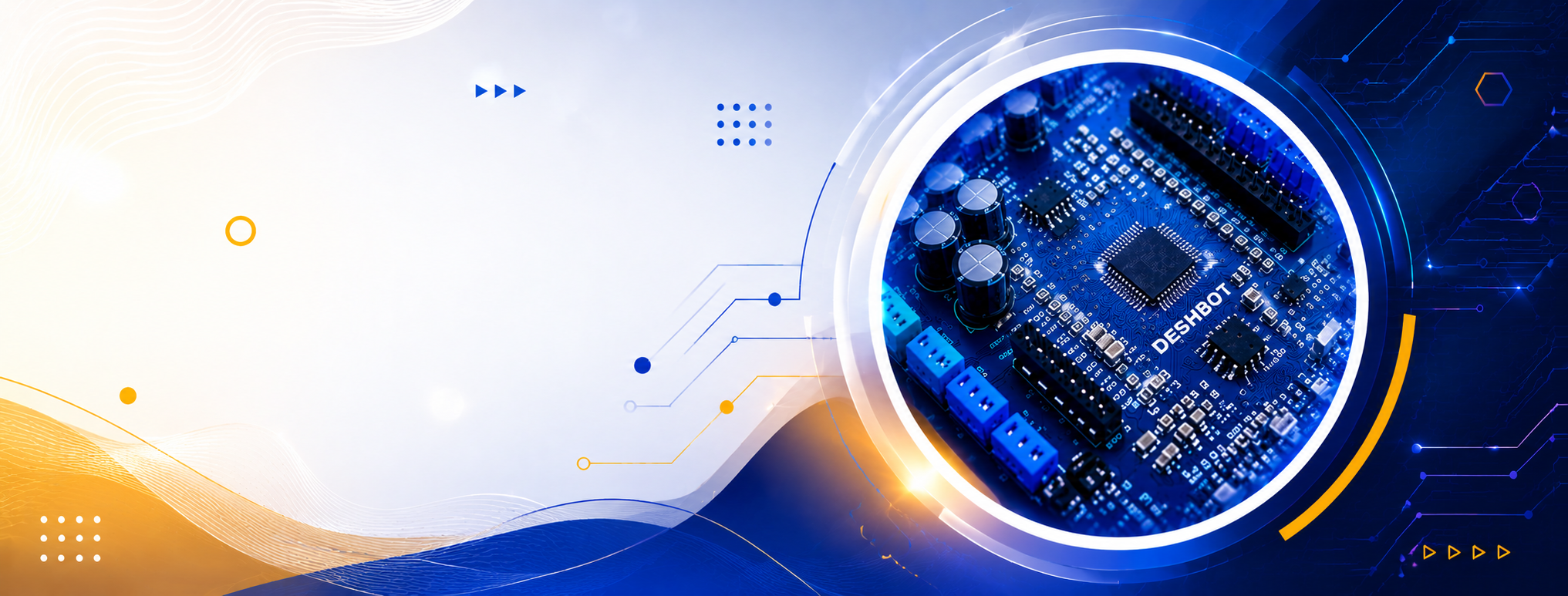 DeshBot robotics platform featuring advanced PCB technology, Arduino-compatible robot controller, STEM education, programming, and innovation.